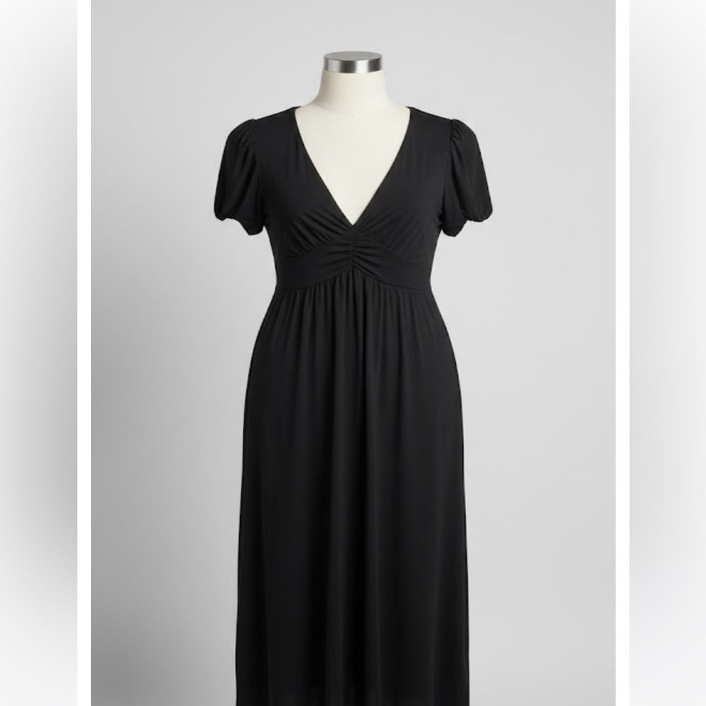 Max Studio Specialty Products Black V-Neck Midi Dress - Flutter Sleeve - 4